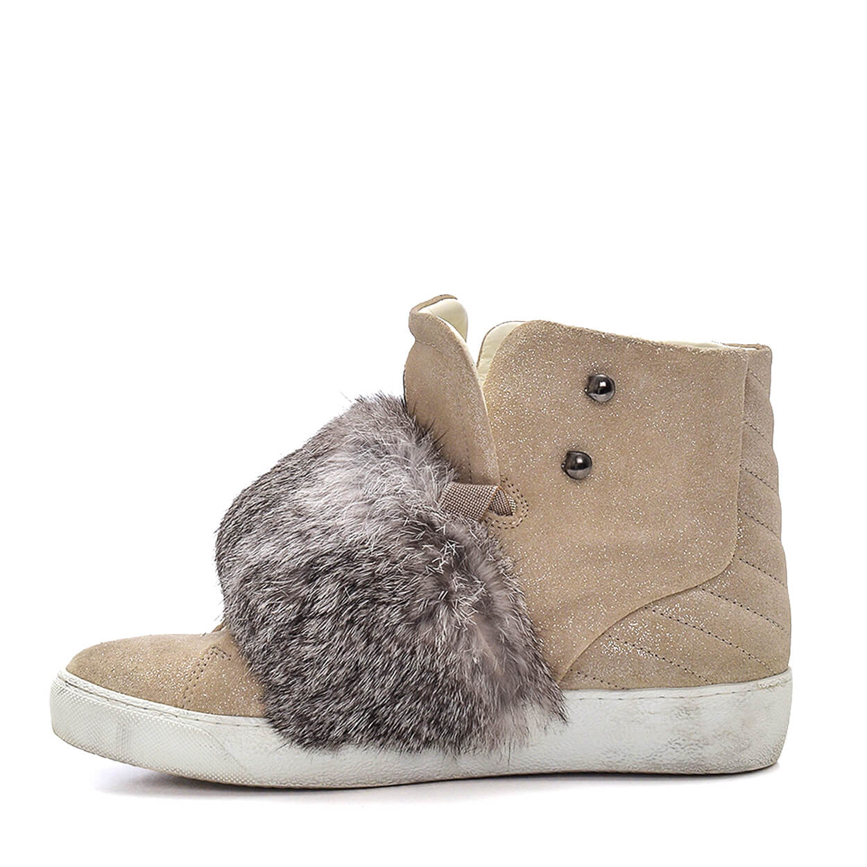 MONCLER - Cream Nubuck Fur Trimmed High Top Sneakers